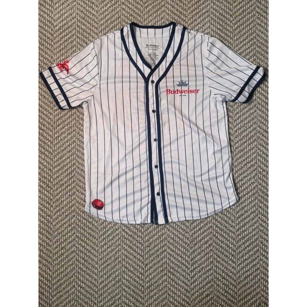 Budweiser Baseball Jersey Shirt Pinstripe Button Front Size S Breweriana
